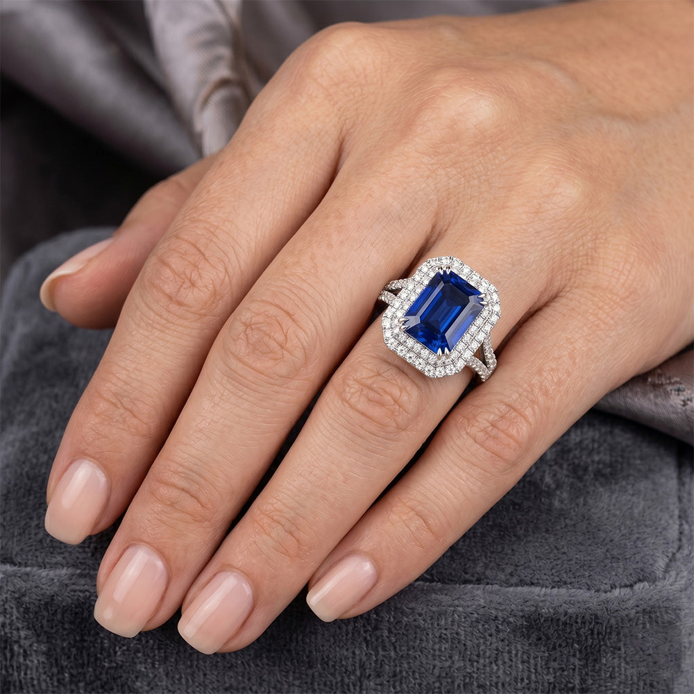 5 ct. Blauer Saphir mit Aus der Erde Abgebauter Natürlicher Diamantring Solitär mit Akzenten Schmuck