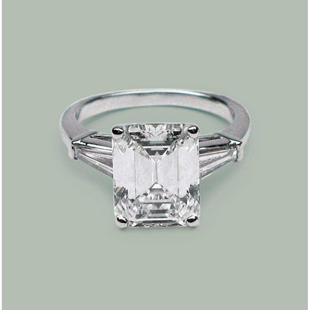 5,80 ct. Smaragd & Baguettes Echt Diamant 3 Steine Ring Weißgold Neu