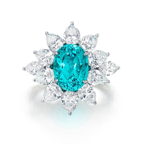 5 Karat Paraiba-Turmalin-Ring mit birnenförmigem Halo