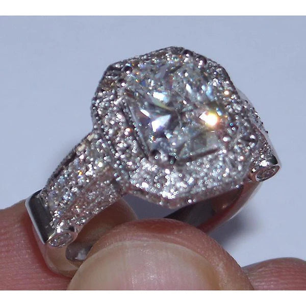 5.01 Karat Radiant Cut SchmucEcht Diamant Schöner Halo-Verlobungsring