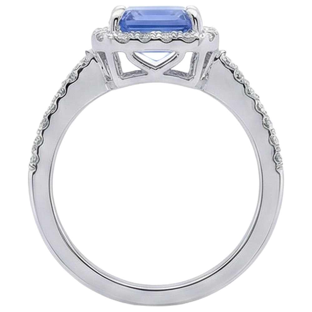 5,80 ct Krappen-Set Tansanit und Aus der Erde Abgebauter Natürlicher Diamanten Ring 14K Weißgold