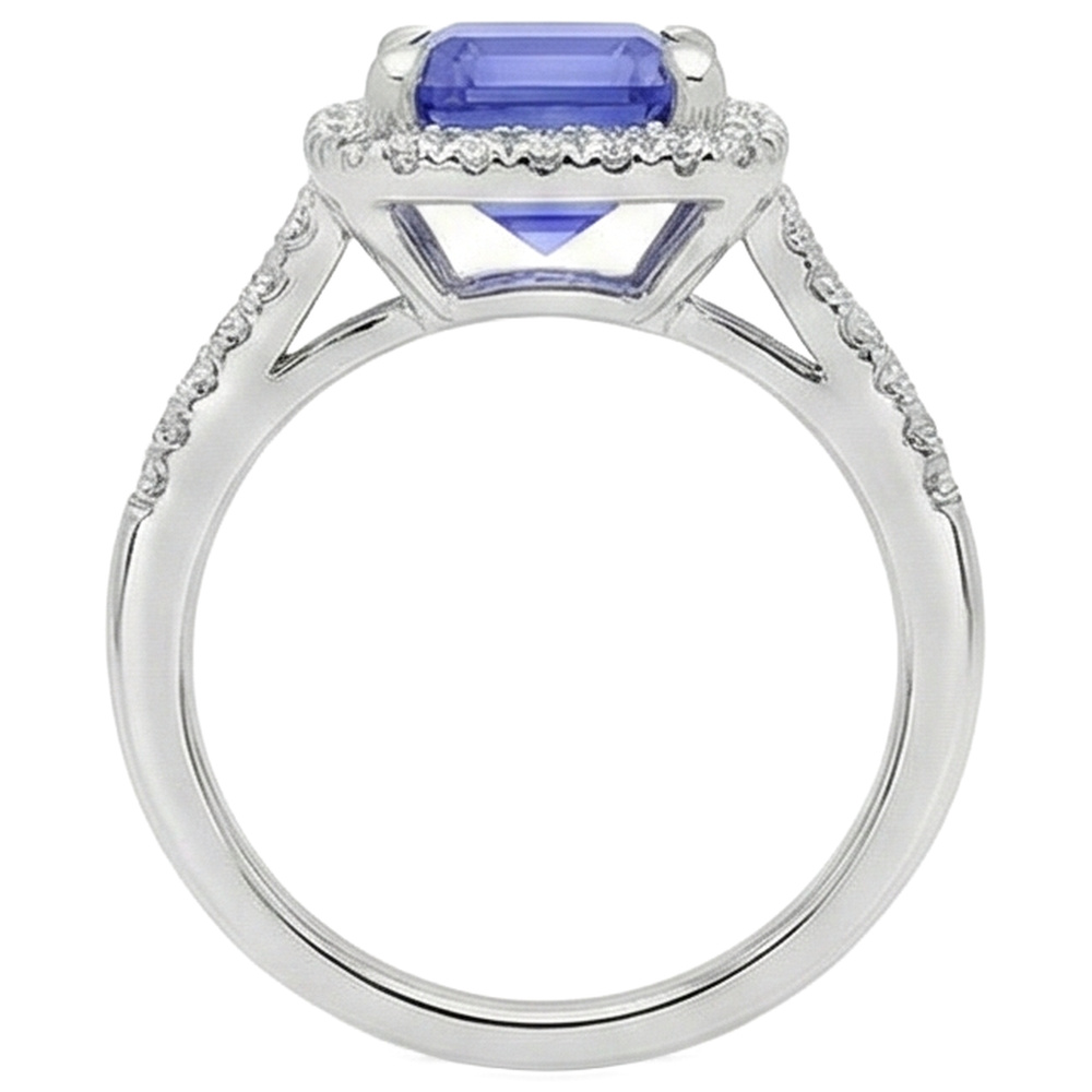 6.85 Kt Blauer Tansanit mit Aus der Erde Abgebauter Natürlicher Diamanten Ring Gold Weiß 14K