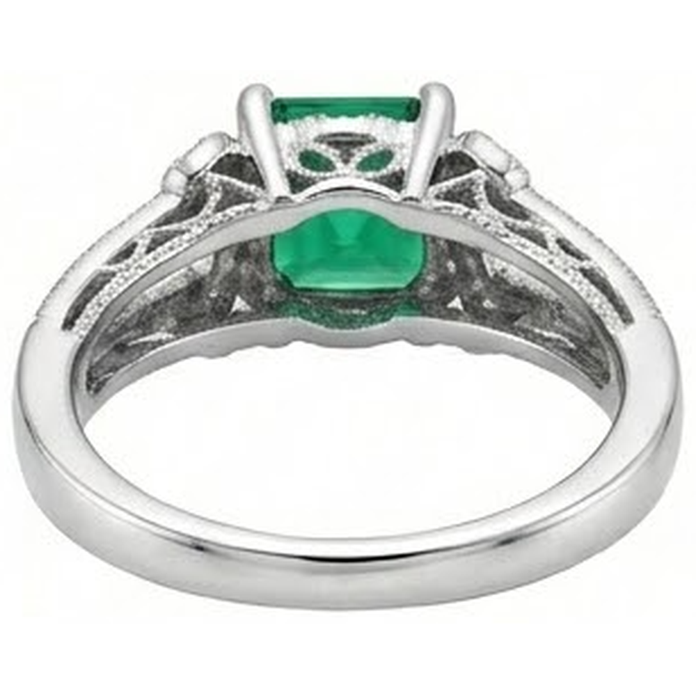 6 Karat Grün Smaragd-Aus der Erde Abgebauter Natürlicher Diamant-Ring im Princess-Schliff Weißgold Feiner Schmuck