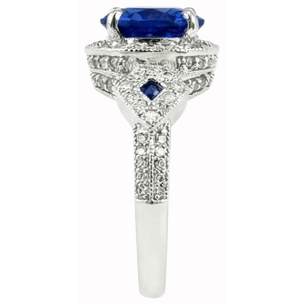 6 Kt. runder echter Sri Lanka Saphir und Aus der Erde Abgebauter Natürlicher Diamanten Weißgold 14K