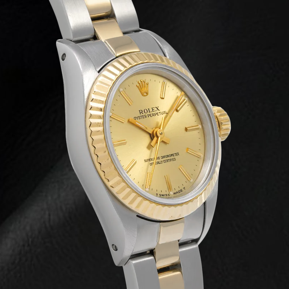 67193 Rolex Oyster Perpetual Damenuhr mit champagnerfarbenem Zifferblatt