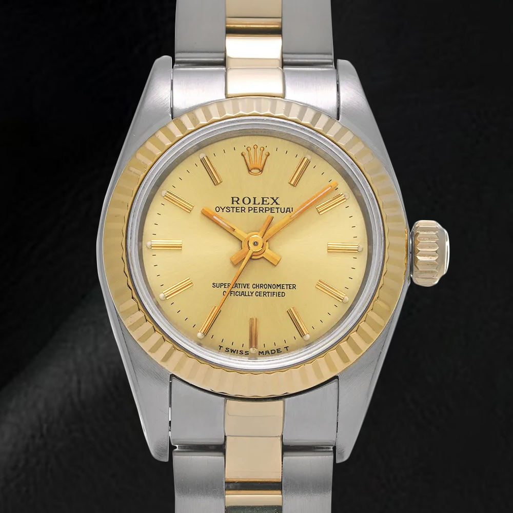 67193 Rolex Oyster Perpetual Damenuhr mit champagnerfarbenem Zifferblatt
