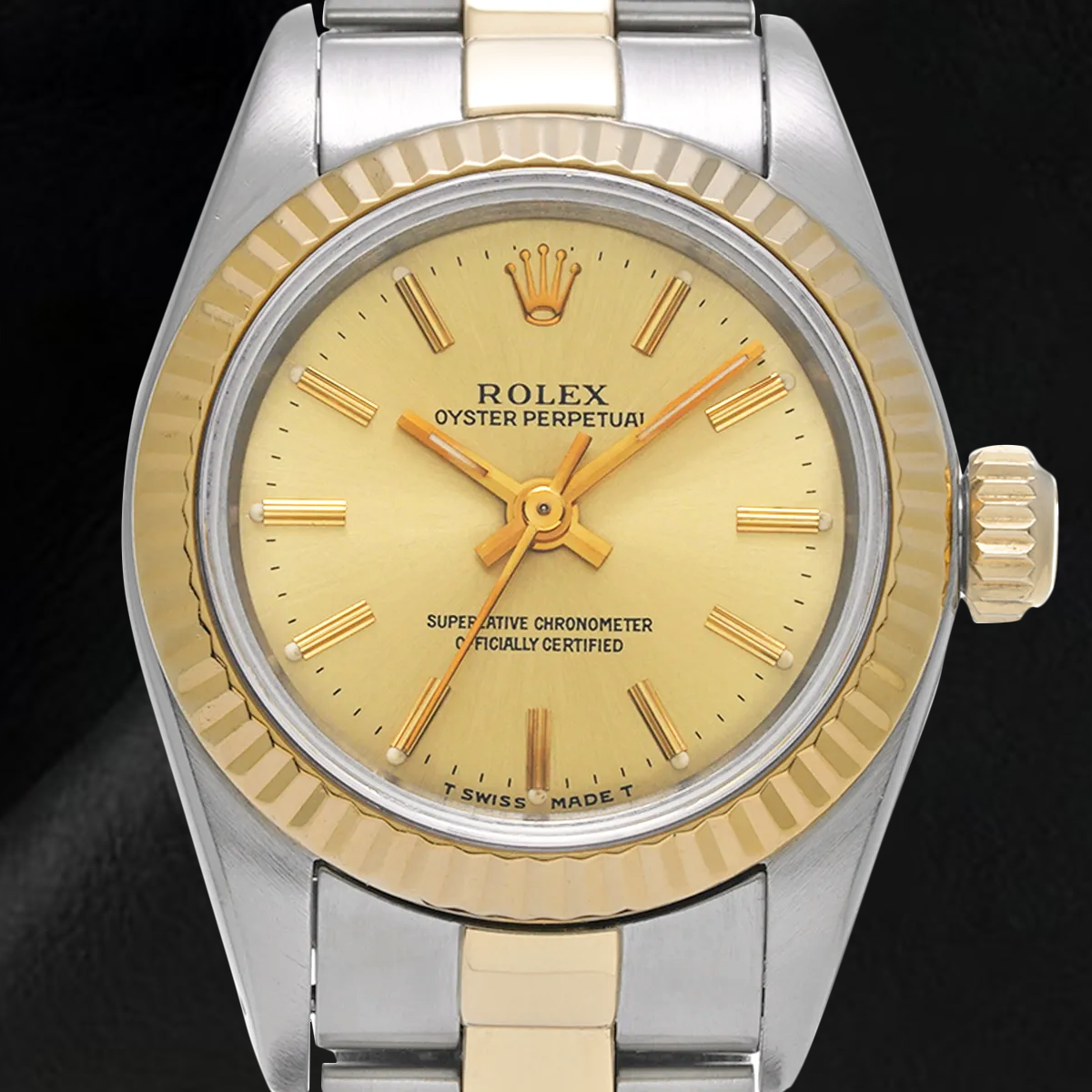 67193 Rolex Oyster Perpetual Damenuhr mit champagnerfarbenem Zifferblatt