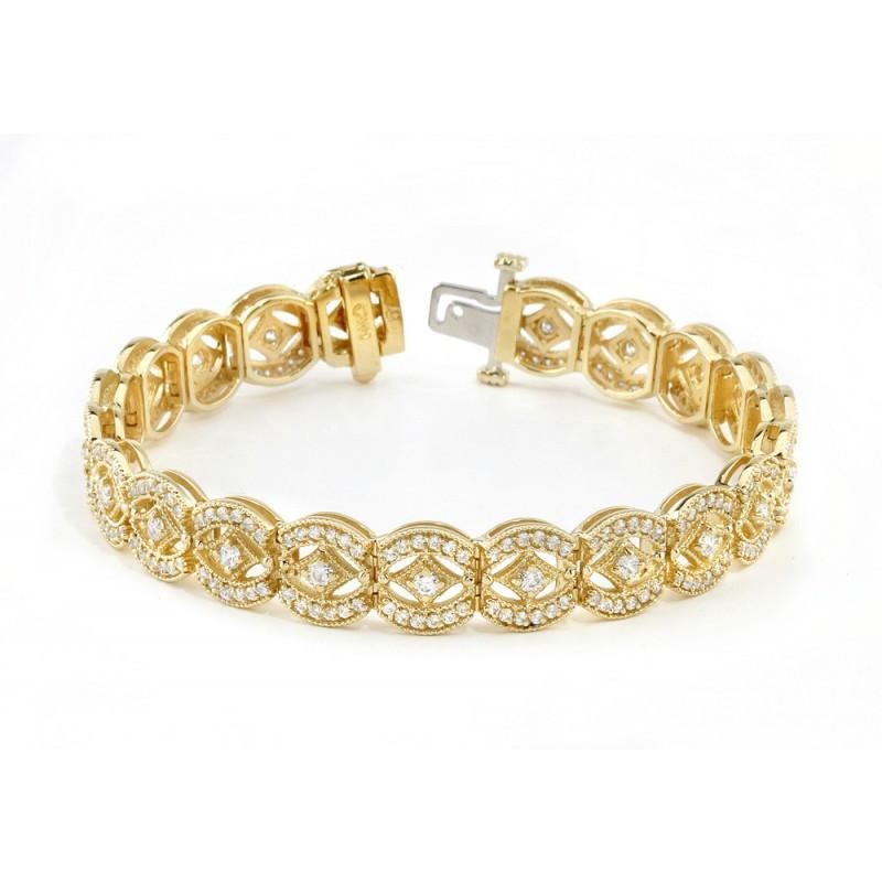 6.05 Karat Echt Aus der Erde Abgebauter Natürlicher Diamant Vintage Look Aus der Erde Abgebauter Natürlicher Diamant Tennisarmband Gelbgold