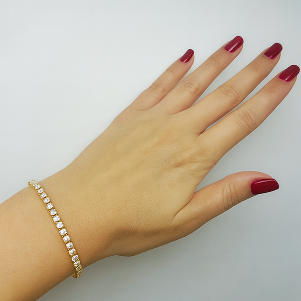 6,45 Karat Krappenset Runde Echt Aus der Erde Abgebauter Natürlicher Diamanten Tennisarmband 14K Gelbgold