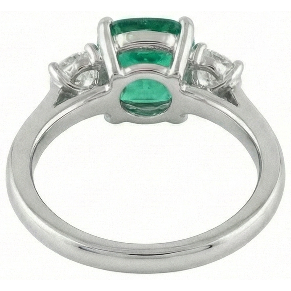 6,50 Karat Grüner Smaragd & Aus der Erde Abgebauter Natürlicher Diamant 3-Steine Ring Weißgold 14K