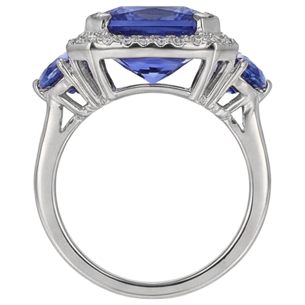 6,75 Karat Strahlender Tansanit und runde Aus der Erde Abgebauter Natürlicher Diamanten Fancy Ring Gold