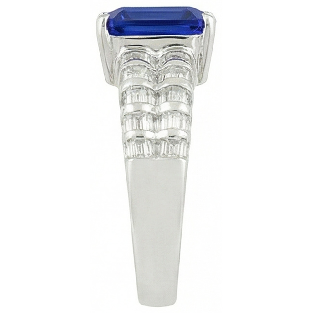 7.51 ct Ceylon Saphir Smaragd und Baguette Aus der Erde Abgebauter Natürlicher Diamanten Weißgold Ring