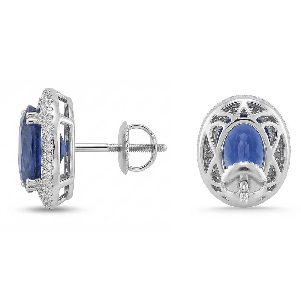 7 Karat Saphir und Aus der Erde Abgebauter Natürlicher Diamanten Damen Ohrstecker Weißgold 14K