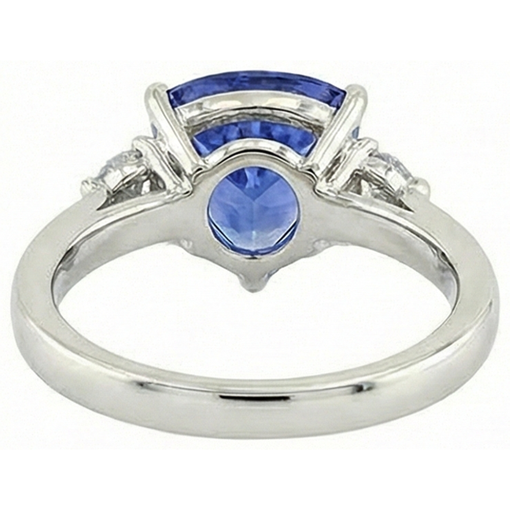 7 Karat Tansanit & Aus der Erde Abgebauter Natürlicher Diamant Drei-Steine-Ring Weißgold 14K
