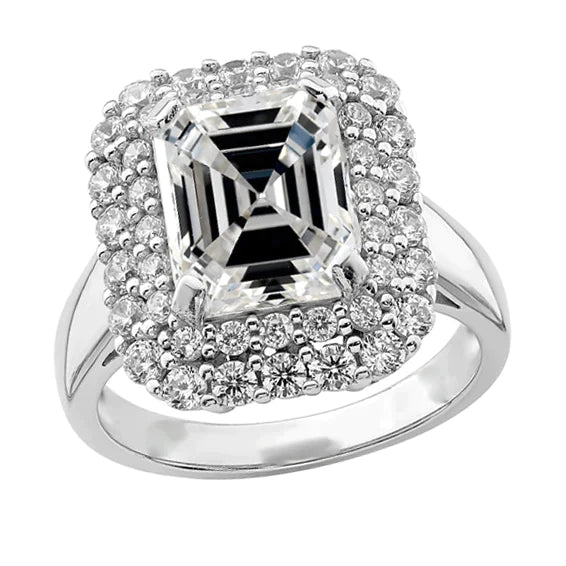 7 Karat moderner Asscher-Echt Diamant-Halo-Ring