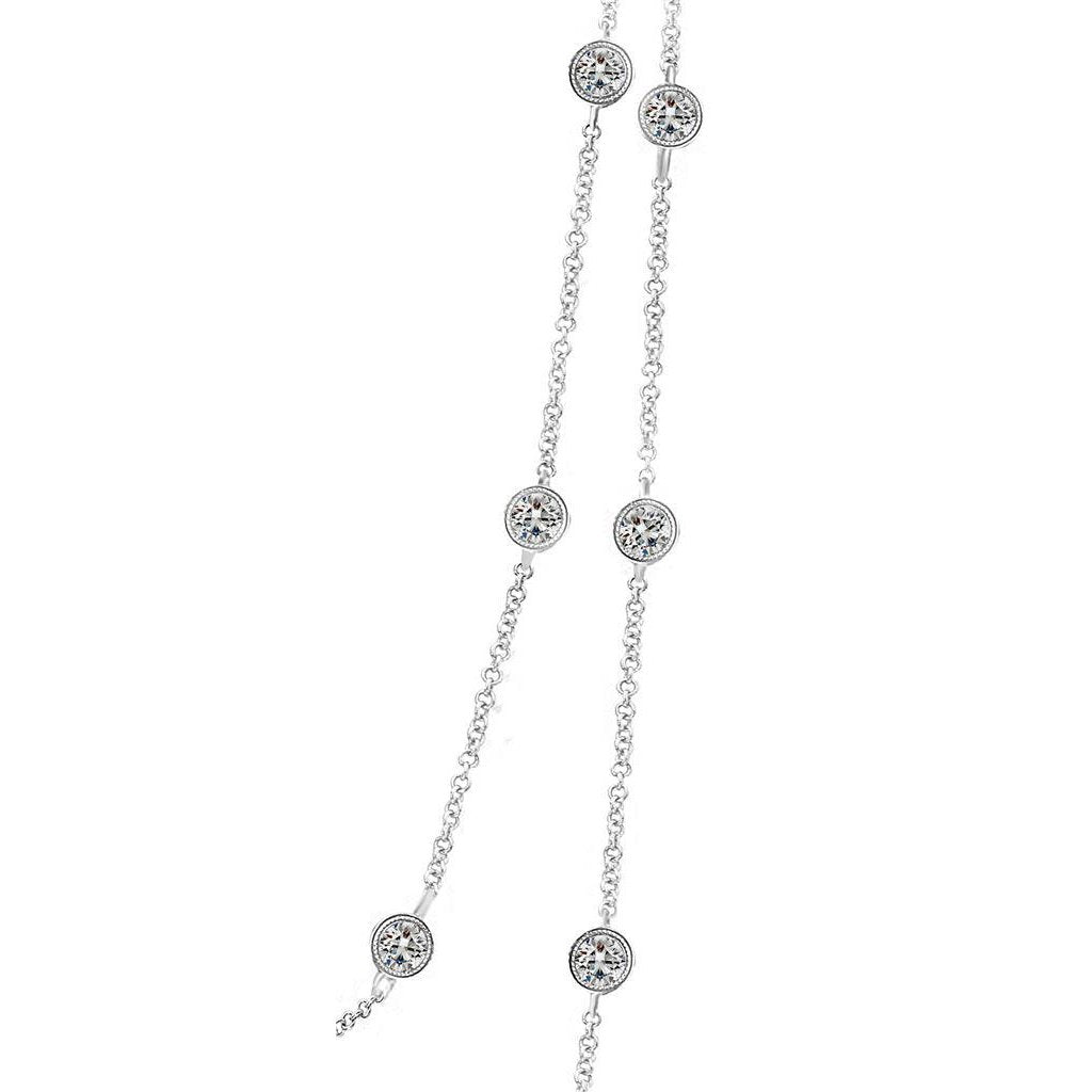 7 Kt Damen Yard Of Echt Diamants Halskette Lünette Milligrain Long