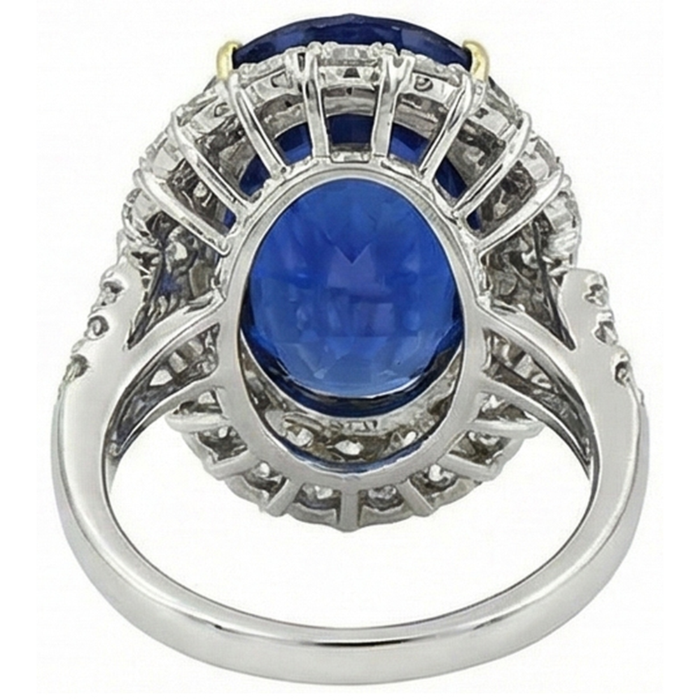 7 Kt Oval Sri Lanka Blauer Saphir Und Aus der Erde Abgebauter Natürlicher Diamanten Ring Weißgold 14K