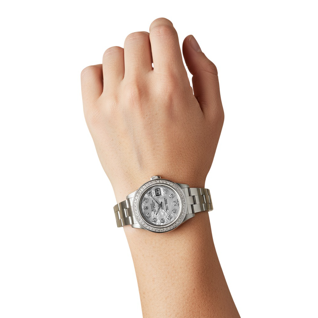 Rolex Datejust 31 mm Herrenuhr aus Edelstahl mit Perlmutt- und Diamantzifferblatt