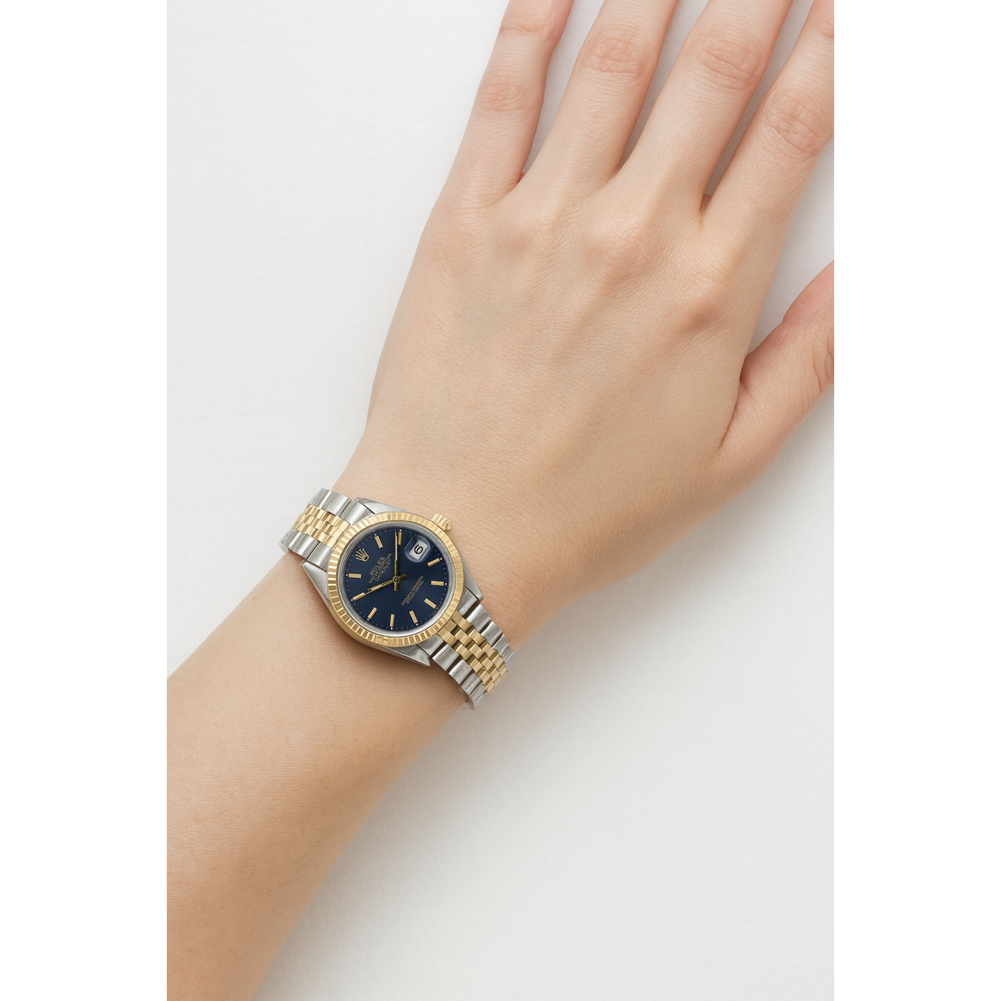 Rolex Dame Datejust 18K Gelbgold Stahl blaues Zifferblatt 31mm Uhr