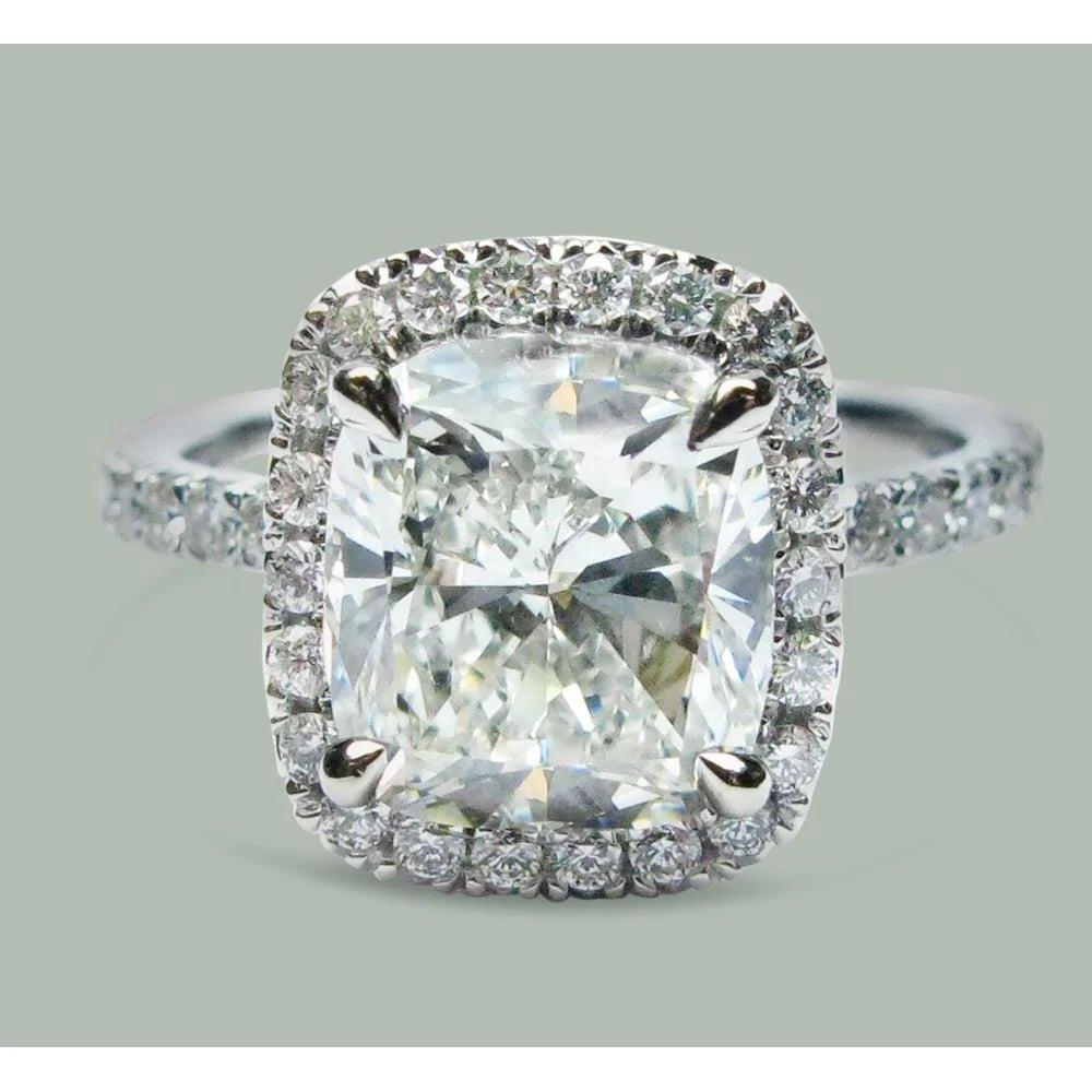 7.50 Karat Kissen Halo Runder Echt Aus der Erde Abgebauter Natürlicher Diamantring 14K Weißgold Neu