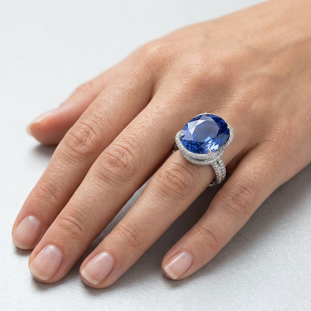 8 Ct ovaler Saphir-Aus der Erde Abgebauter Natürlicher Diamantring