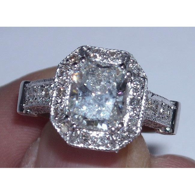 8.51 Karat Echt Aus der Erde Abgebauter Natürlicher Diamant-Verlobungsring-Band-Set Radiant Cut