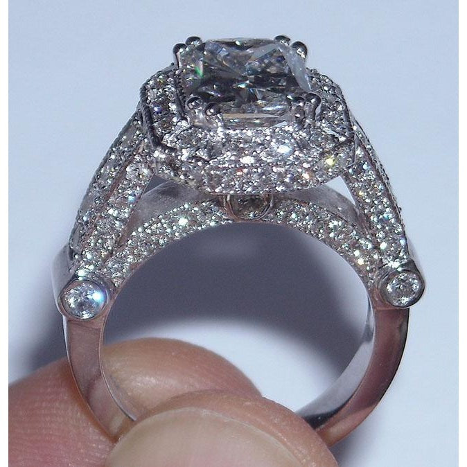 8.51 Karat Echt Aus der Erde Abgebauter Natürlicher Diamant-Verlobungsring-Band-Set Radiant Cut