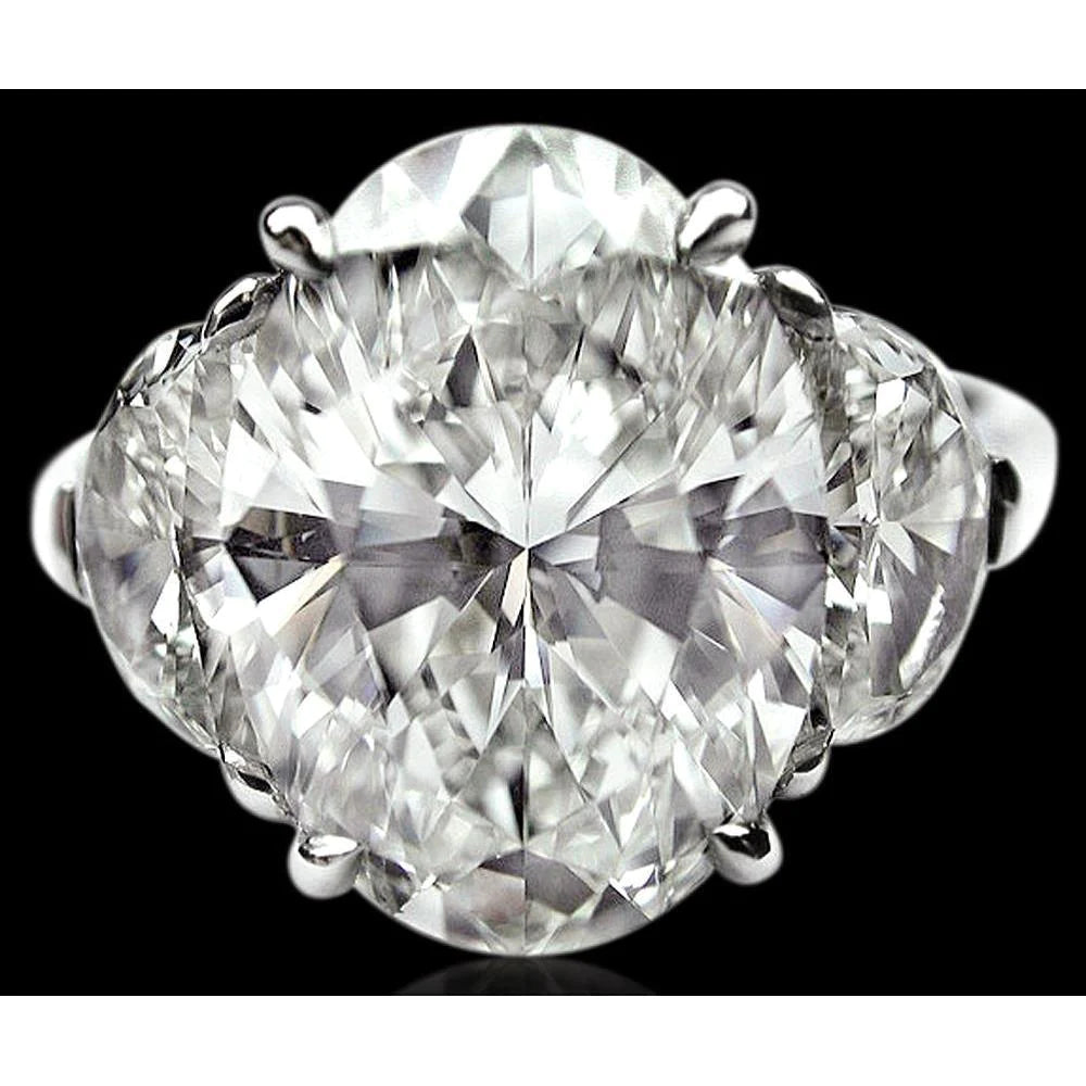 9 Karat Oval Echt Diamanten Drei Steine Ehering Weißgold 14K