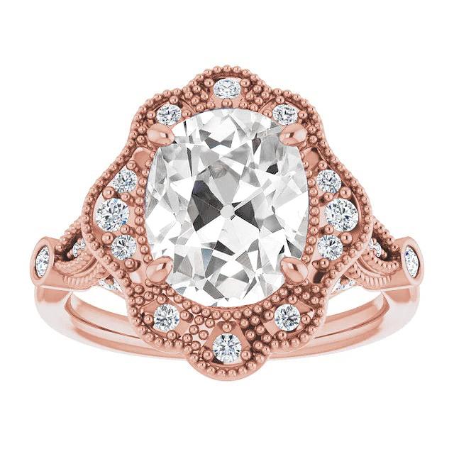 9.75 Karat Halo Ehering Oval alter Bergmann Echt Diamants Milgrain Shank