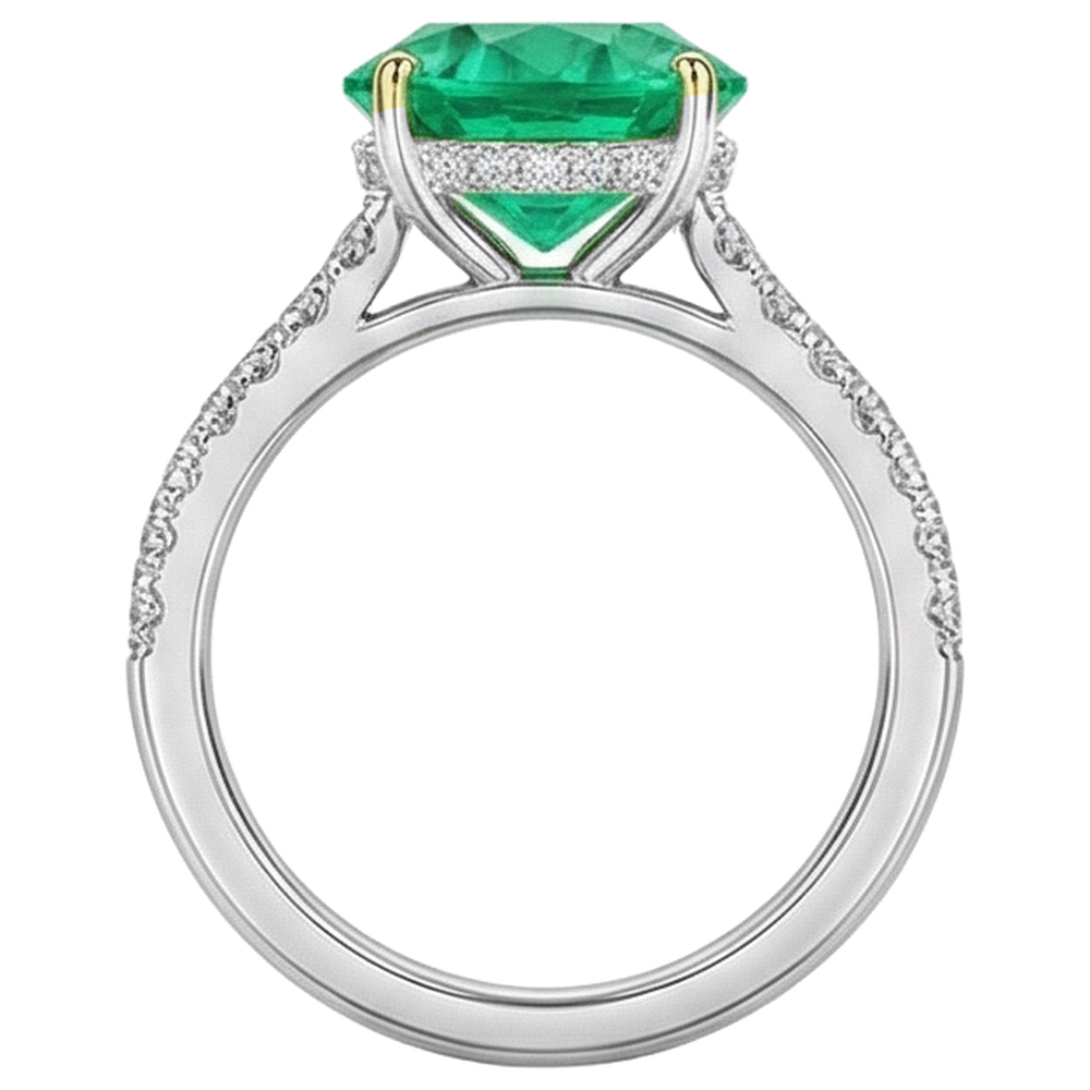 Schmuckstein-Ring Bicolor 14K Gold mit Edler Smaragd – Rückansicht