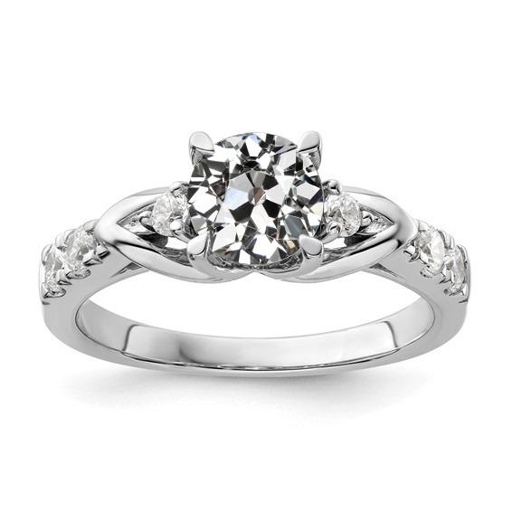 Alter Minenschliff Echt Diamantring mit Akzenten 3 Steinstil 3 Karat
