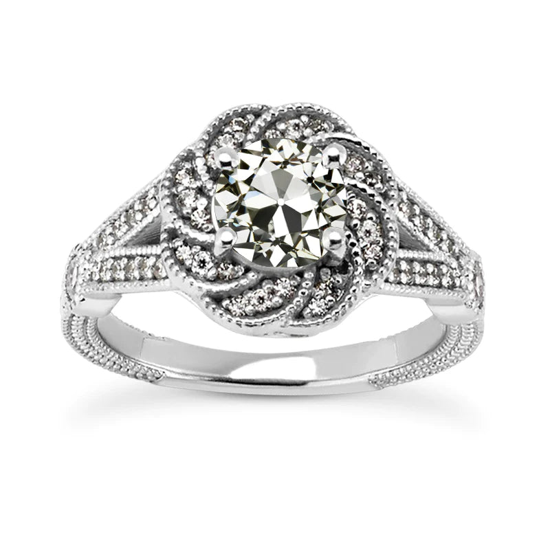 Altschliff Echt Diamant Halo Ring Blume Vintage Style Split Shank 4.50 Karat