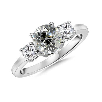 Altschliff Echt Diamantring mit drei Steinen 2 Karat Weißgold 14K