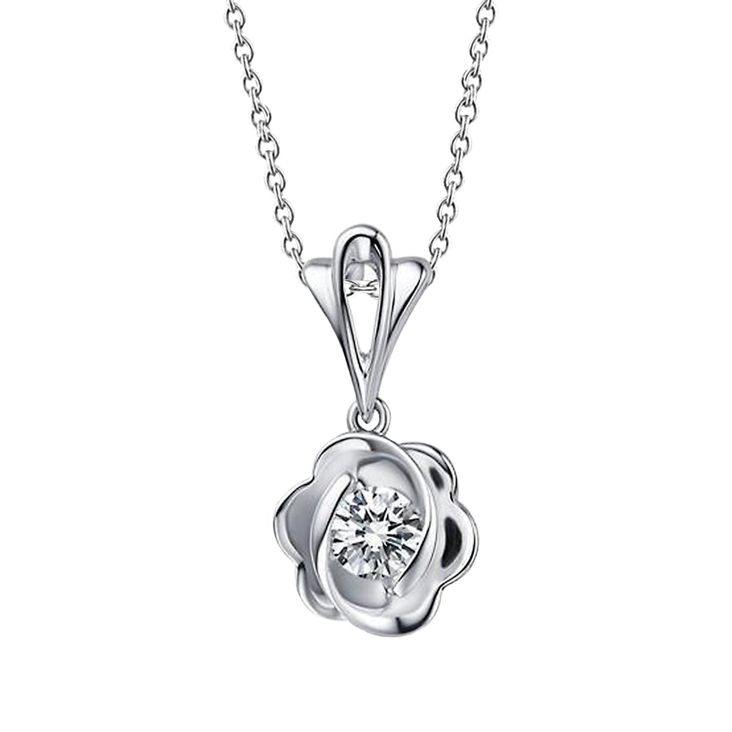 Anhänger Halskette 14K Weißgold Echt 1 Karat Aus der Erde Abgebauter Natürlicher Diamanten im Rundschliff Solitär