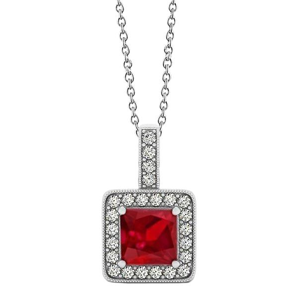 Anhänger Halskette Gold Prinzessin Ruby mit Aus der Erde Abgebauter Natürlicher Diamanten 4,60 ct.