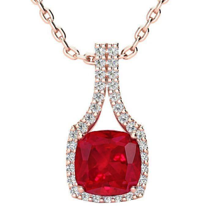 Anhänger Halskette Kissen Rubin mit runden Aus der Erde Abgebauter Natürlicher Diamanten 11,00 ct.