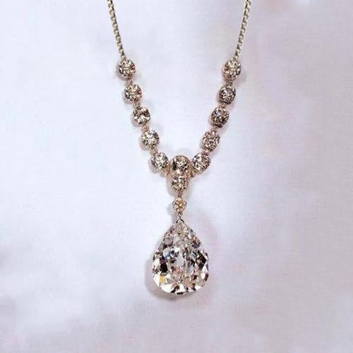 Anhänger mit Birnenschliff und rundem Echt Diamanten 27 Karat Weißgold 14K