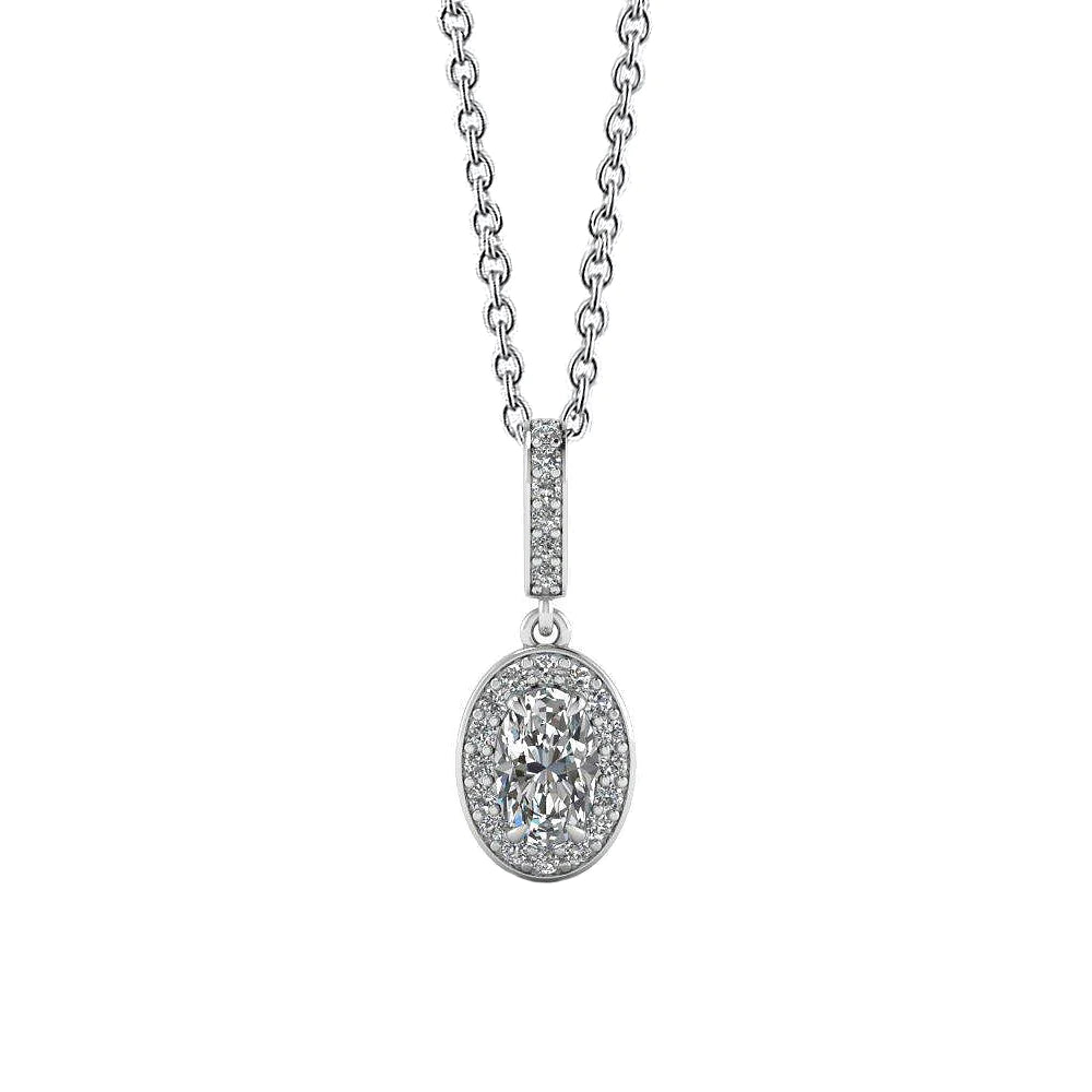 Anhänger mit funkelnden ovalen und rund geschliffenen Echt Diamanten 1,72 ct 14K Weißgold