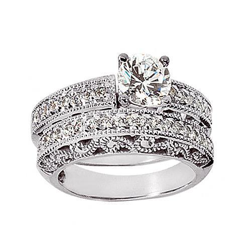 Antik-Stil Echt Diamant-Verlobungsring-Band-Set 1,95 Karat
