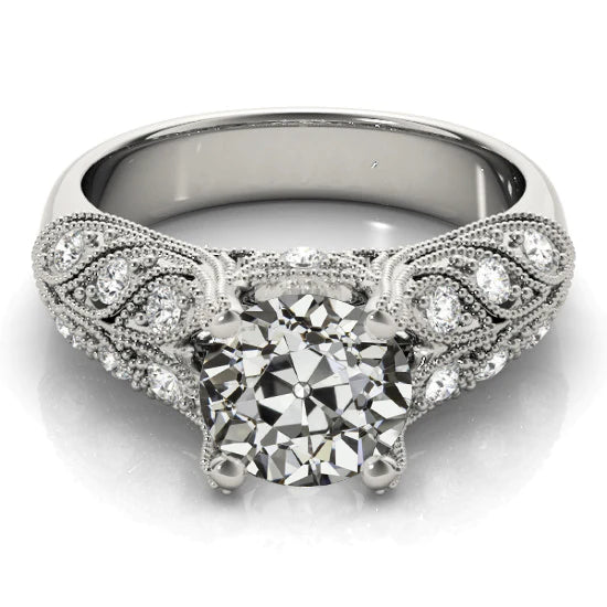 Antiker Damenring Alter Minenschliff Echt Diamant 3.50 Karat Gold