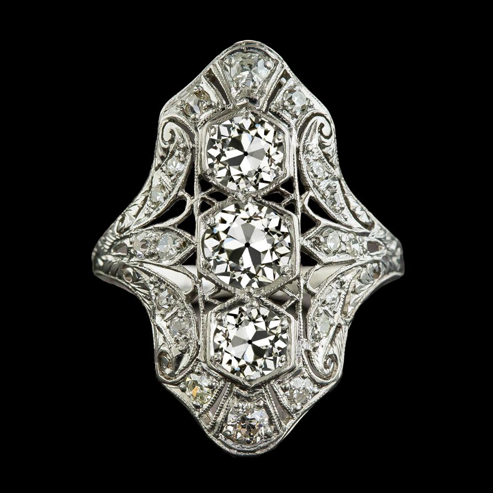 Antiker Damenring Alter Minenschliff Echt Diamant 4.25 Karat Milgrain