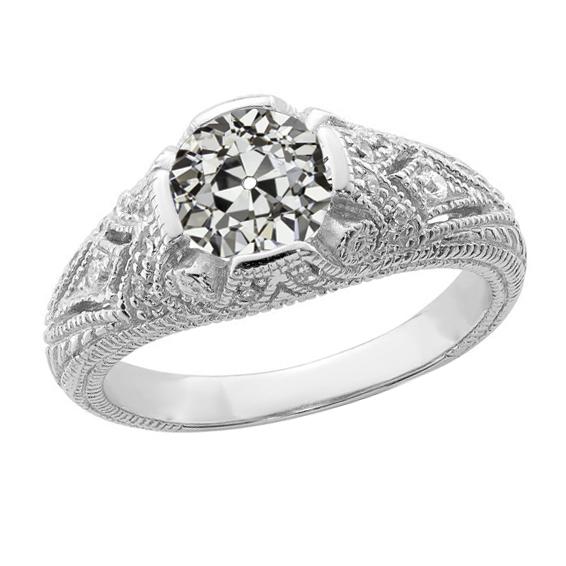 Antiker Ehering runder Altschliff Echt Diamant 2.50 Karat Milgrain