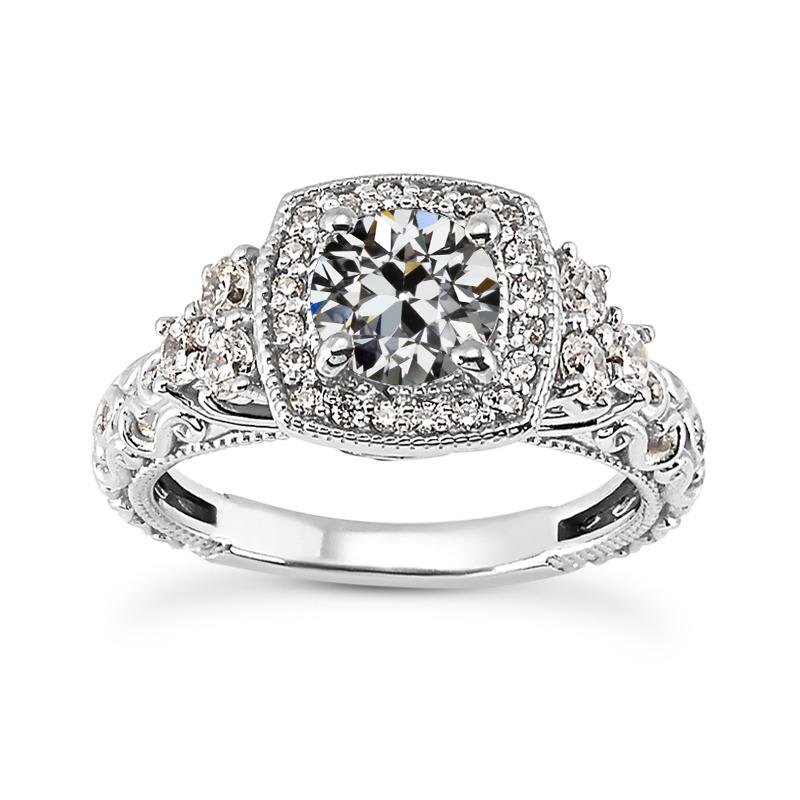 Antiker Halo-Ring mit rundem Altschliff-Echt Diamant. 4 Karat Weißgold