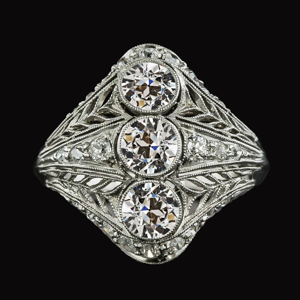 Antiker Runder Altschliff Echt Diamant Damenring Milgrain 6 Karat