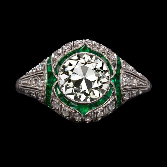 Antiker Stil Altschliff Diamantring Smaragdschmuck 3,50 Karat