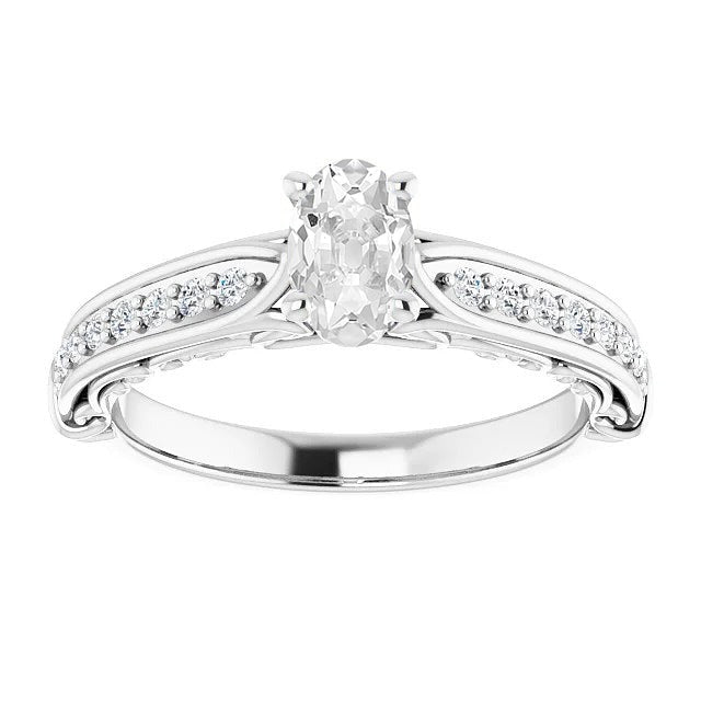 Antiker Stil Ovaler Altschliff Echt Diamantring Oberfläche Krappen Set 4 Karat