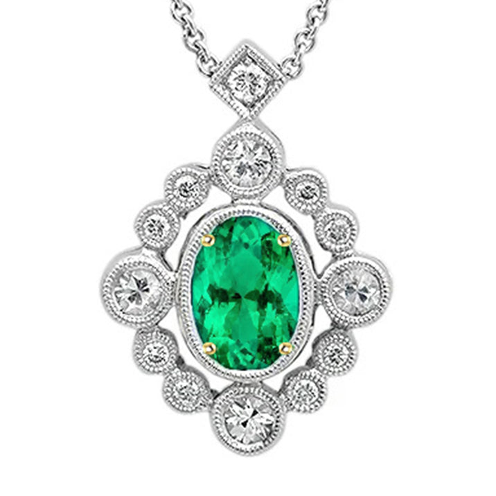 Edler Smaragd Oval-Schliff Stein-Halskette in Bicolor 14K Gold – Hauptansicht
