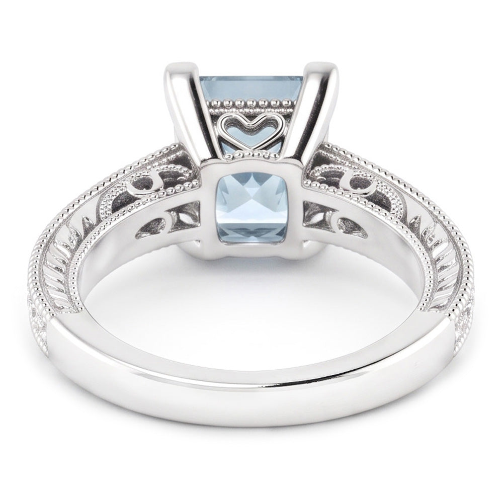 Aquamarin im Princess-Schliff mit runden Aus der Erde Abgebauter Natürlicher Diamanten 16 Karat Ring Weißgold