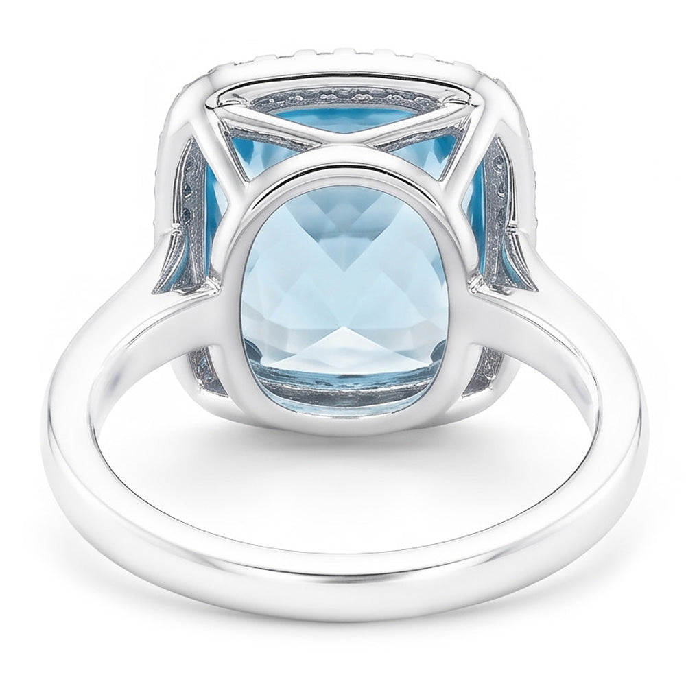 Aquamarin und Aus der Erde Abgebauter Natürlicher Diamant 9.50 Kt Ehering Gold 14K