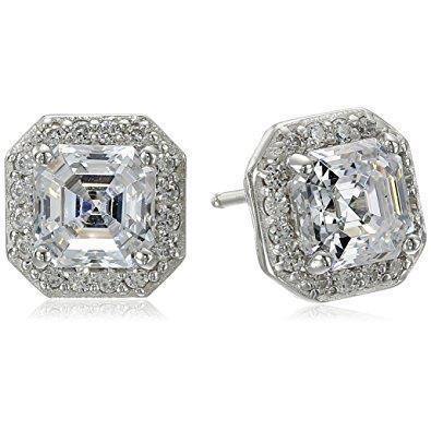 Asscher Halo Echt Diamant Stud Earring 2.80 Carats White Gold 14K Jewelry